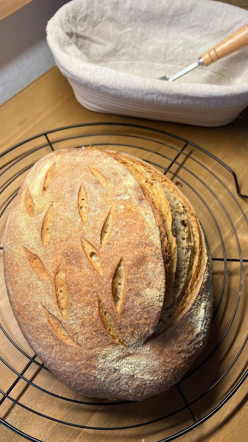 Homemade bread and proofing basket