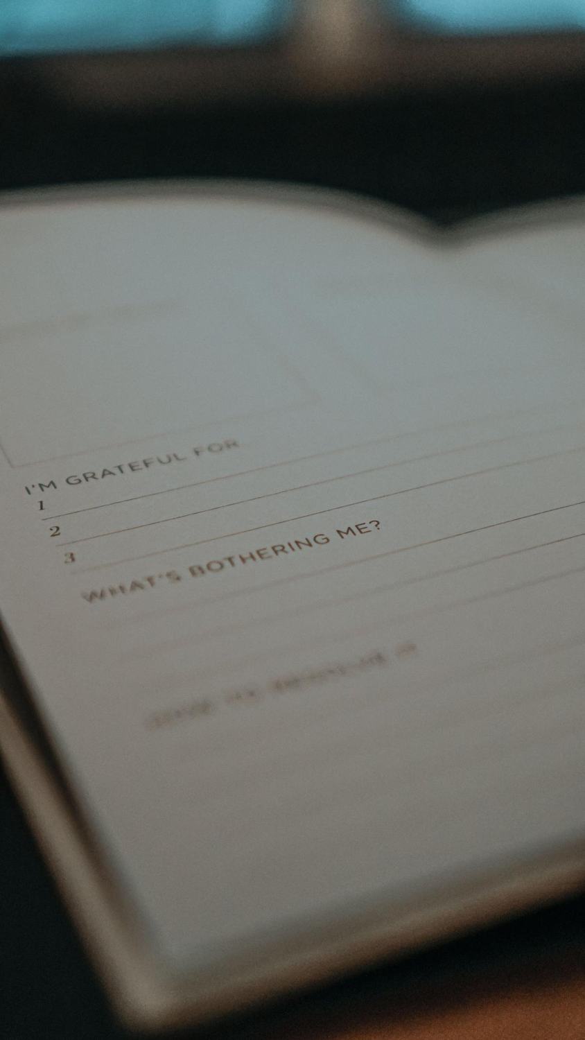 An open guided journal with prompts for gratitude and what is bothering me