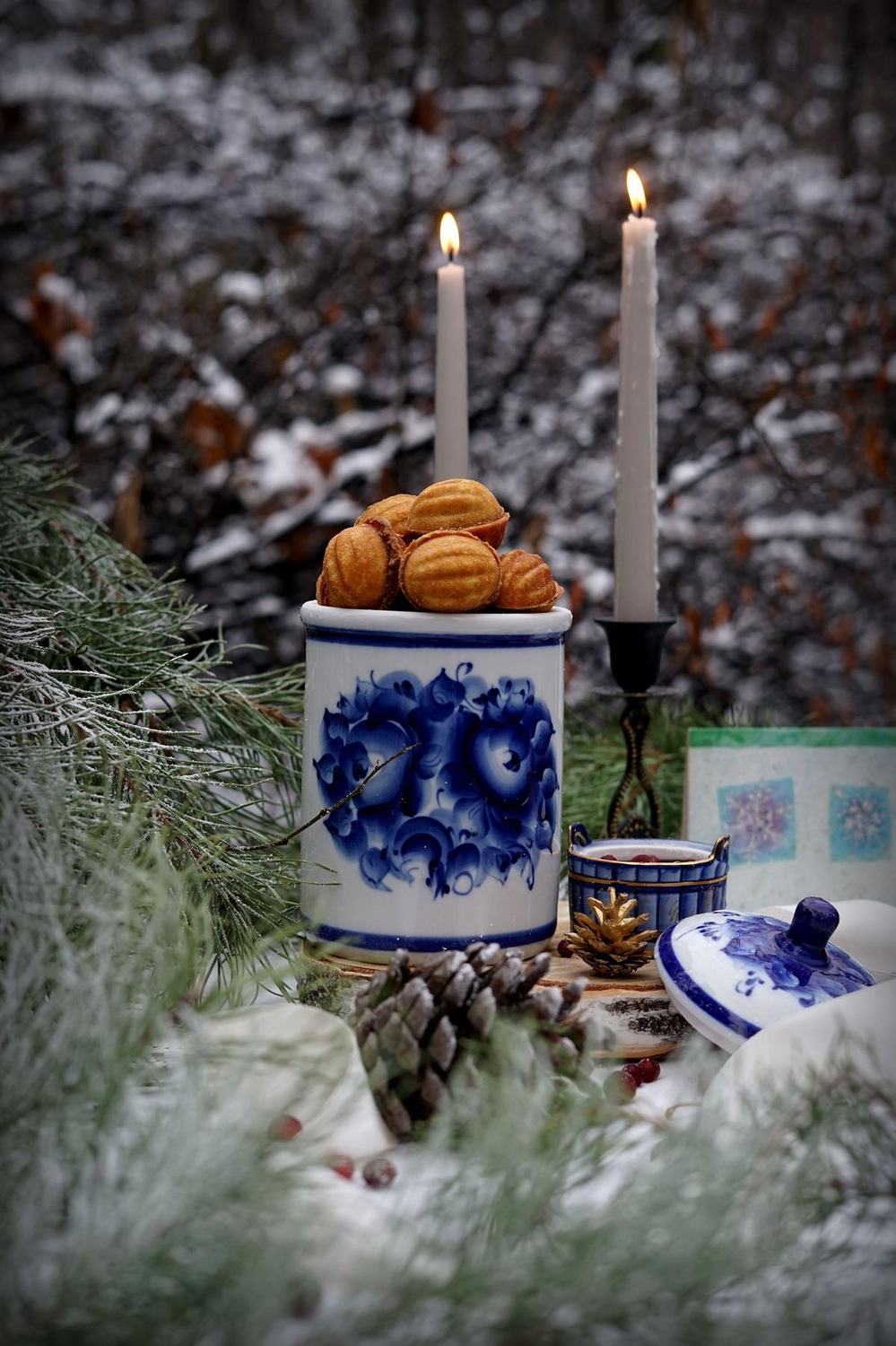 Blue and white painted jar