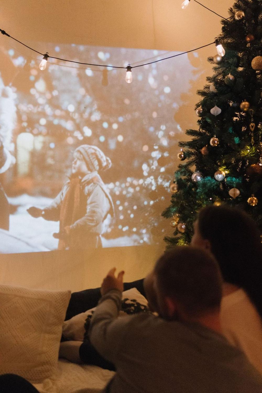 Cozy evening with a portable projector