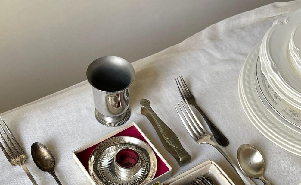 Vintage silverware on linen