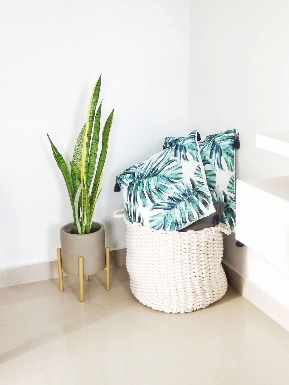 Woven cotton rope basket